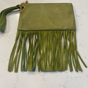 Hobo Green Fringe Clutch Bag